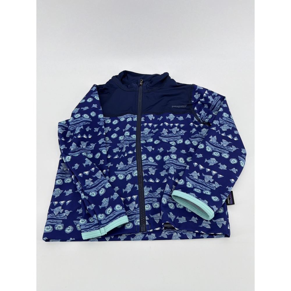 Patagonia Full Zip Rash Guard Toddler 2T Blue Light Blue Fish Pattern